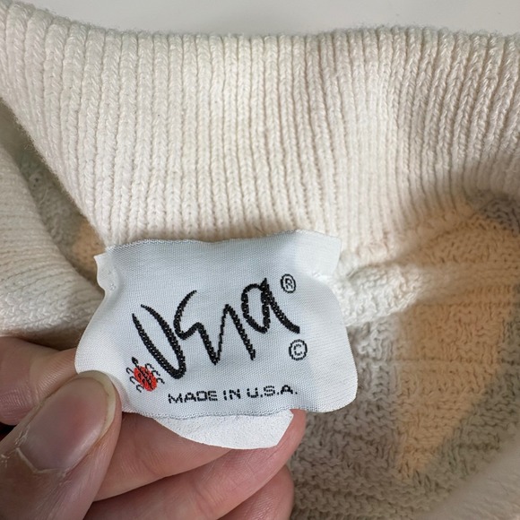 Vintage Vera Neumann Collared Button Down Textured Knit Sweater White Made USA L - Picture 4 of 8